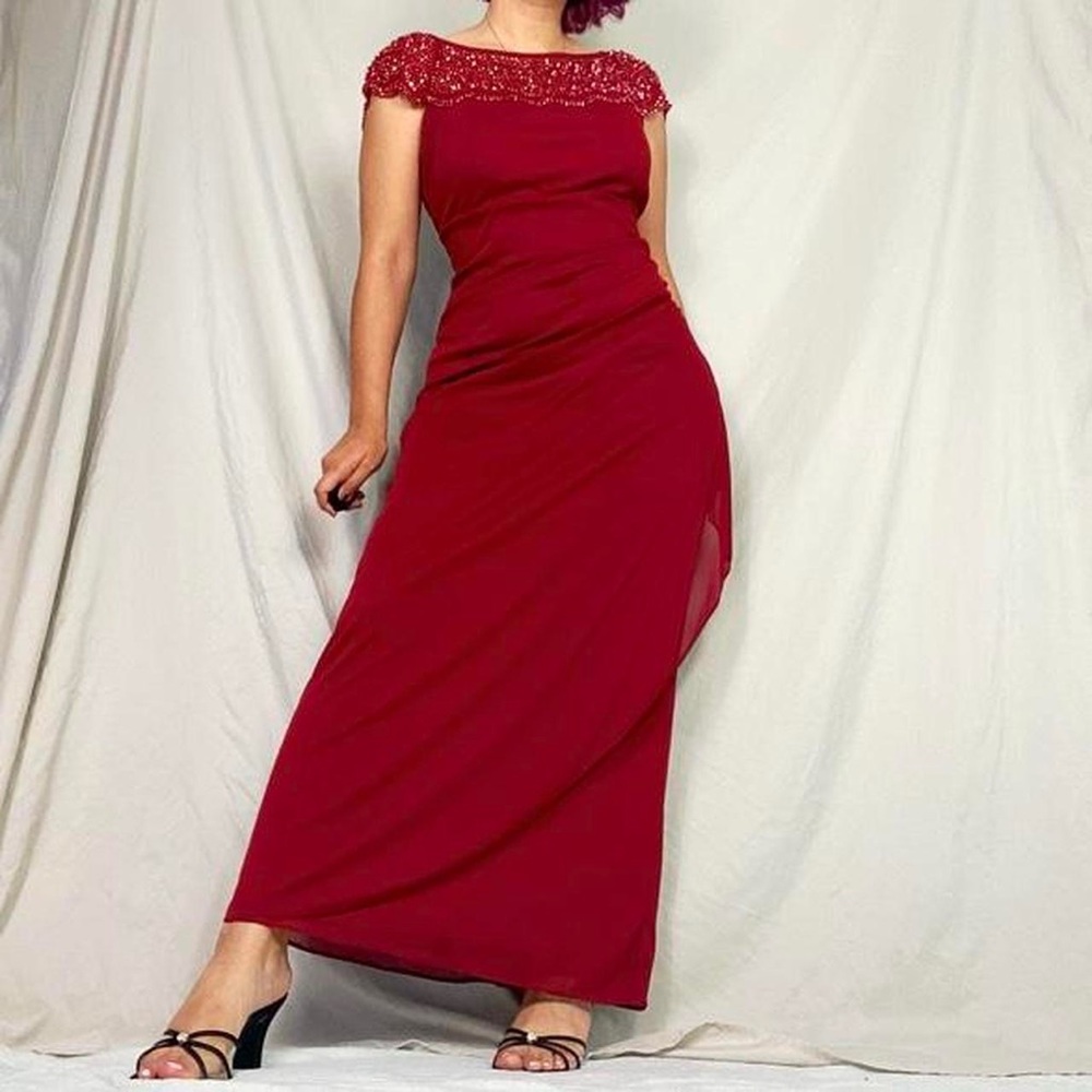 Y2K beaded red prom dress